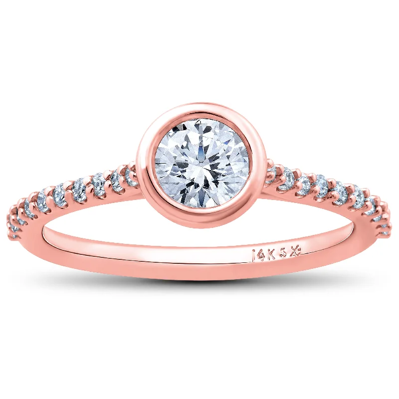 Women’s heart-shaped engagement rings-1ct Charlotte Diamond Engagement Ring 14k Rose Gold Lab Grown Bezel Round