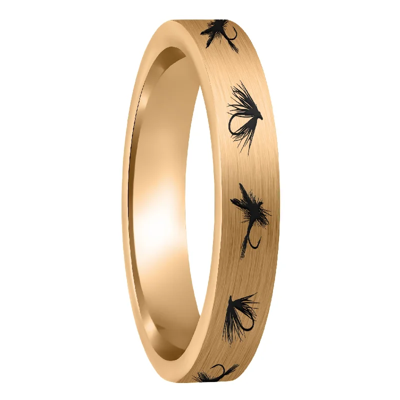 Women’s elegant statement rings-Fly Fishing Lures Brushed Rose Gold Tungsten Women's Wedding Band