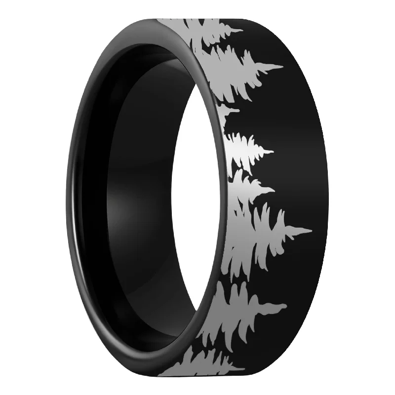 Women’s contemporary rings-Treeline Black Tungsten Men's Wedding Band