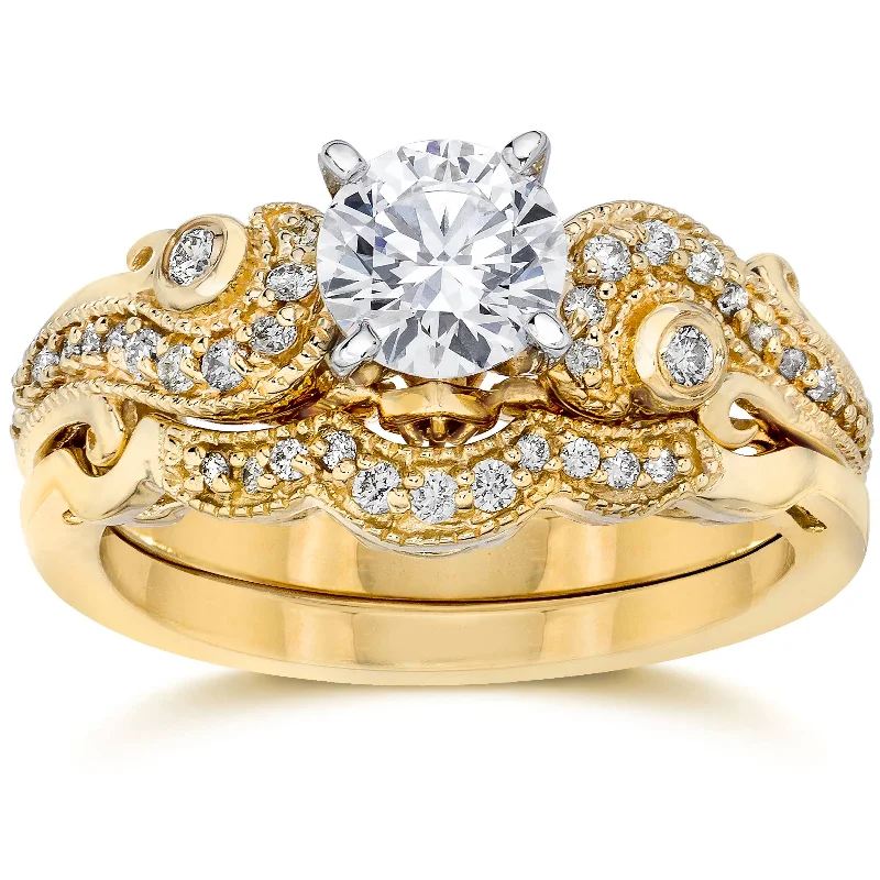 Women’s contemporary engagement rings-Emery 3/4Ct Vintage Diamond Engagement Wedding Ring Set 14K Yellow Gold