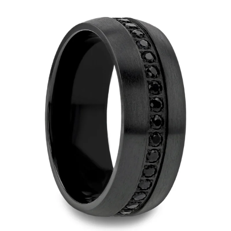 Personalized rings for women-Black Titanium Men's Wedding Band with Black Sapphires