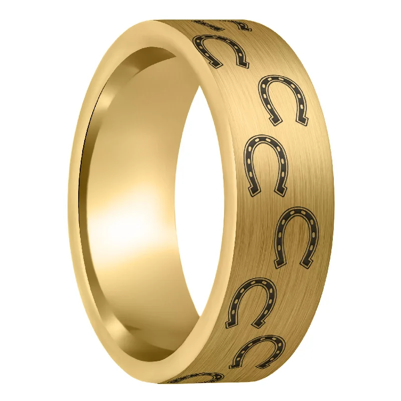 Women’s bridal rings-Horseshoes Brushed Gold Tungsten Men's Wedding Band