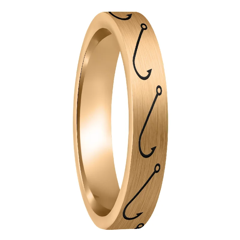 Women’s three-stone rings-Simple Fishing Hook Brushed Rose Gold Tungsten Women's Wedding Band