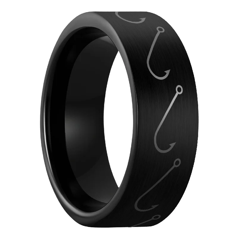 Women’s modern rings-Simple Fishing Hook Brushed Black Tungsten Men's Wedding Band