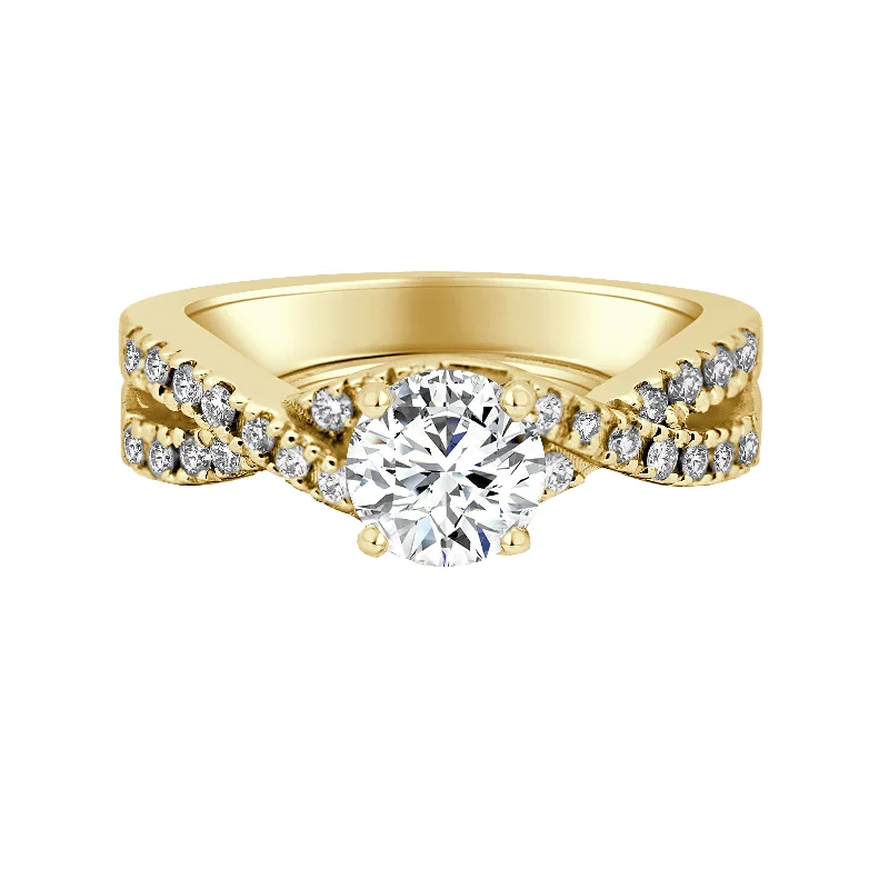 Women’s halo diamond engagement rings-Auriya 14k-Yellow Gold Lab Grown Round Twisted-Shank Diamond Engagement Ring 1.30 ct. tw. (E-F VS)