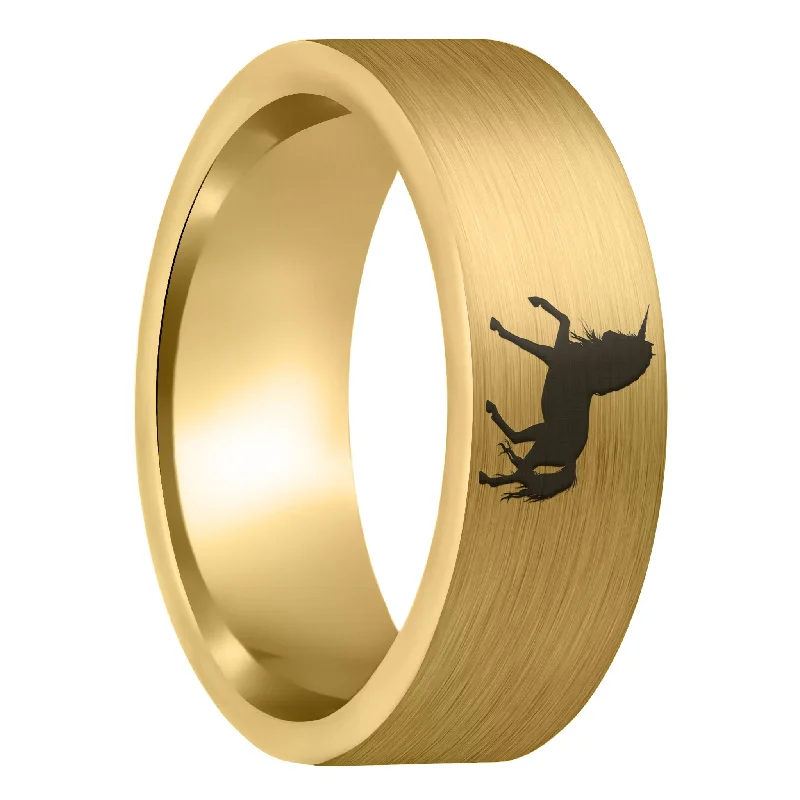 Women’s adjustable rings-Unicorn Brushed Gold Tungsten Men's Wedding Band