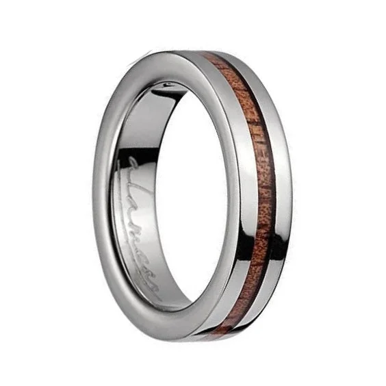 Women’s diamond halo rings-Titanium Women's Wedding Band with Hawaiian Koa Wood Inlay