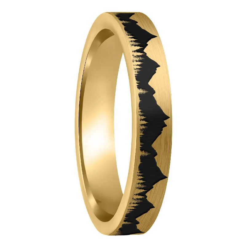 Women’s stylish rings-Treeline Mountains Brushed Gold Tungsten Women's Wedding Band