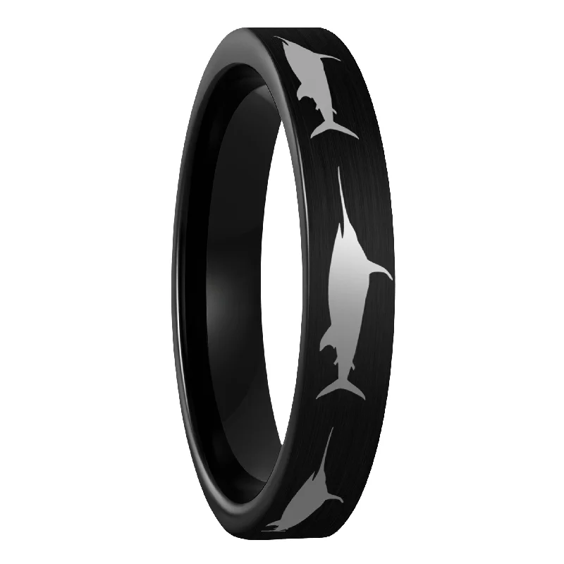 Elegant rings for women-Swordfish Brushed Black Tungsten Women's Wedding Band