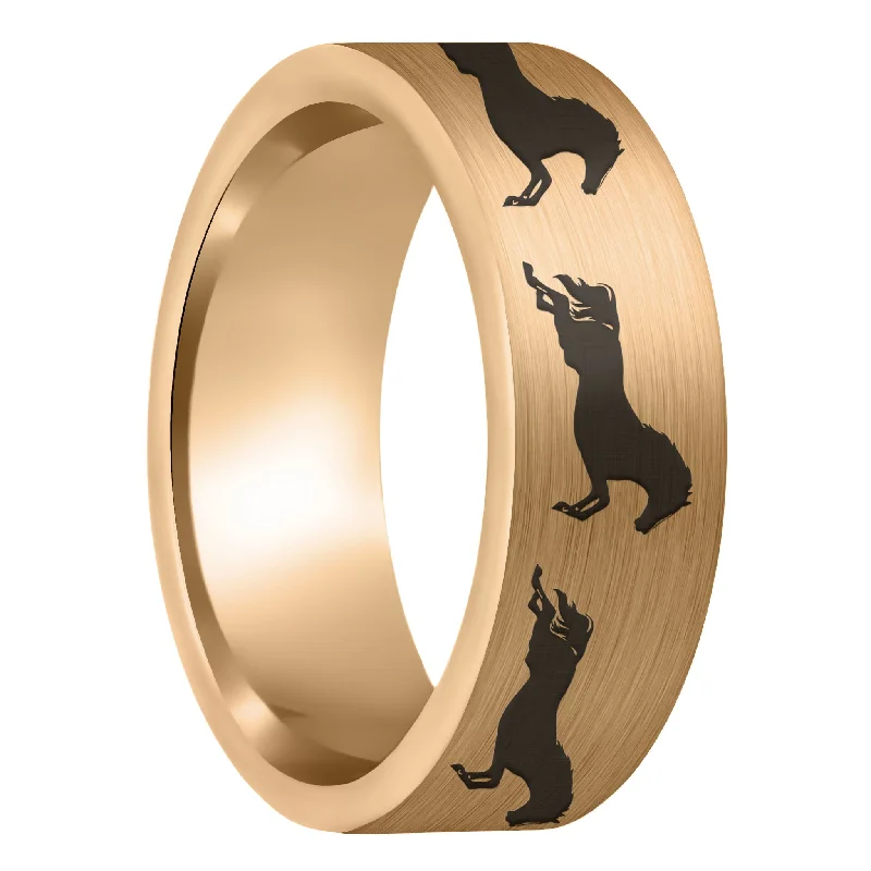 Women’s large statement rings-Galloping Horses Brushed Rose Gold Tungsten Men's Wedding Band