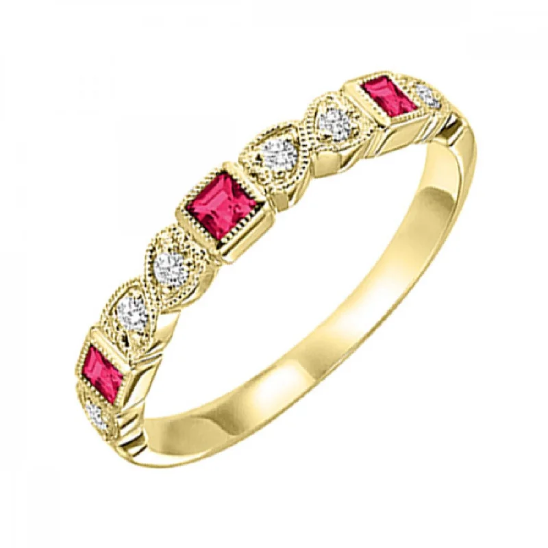 Women’s lab-grown diamond engagement rings-10k Yellow Gold Ruby and Diamond Stackable