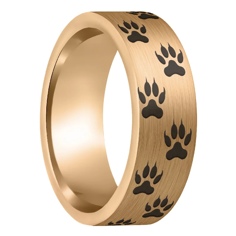 Classic women’s rings-Wolf Tracks Brushed Rose Gold Tungsten Men's Wedding Band