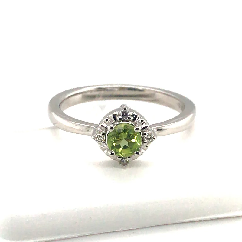 Women’s vintage engagement rings-Sterling Silver Peridot and Diamond Ring