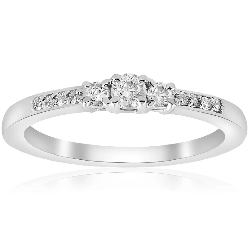 Women’s twist engagement rings-1/4ct Three Stone Round Diamond Engagement Ring 14K White Gold