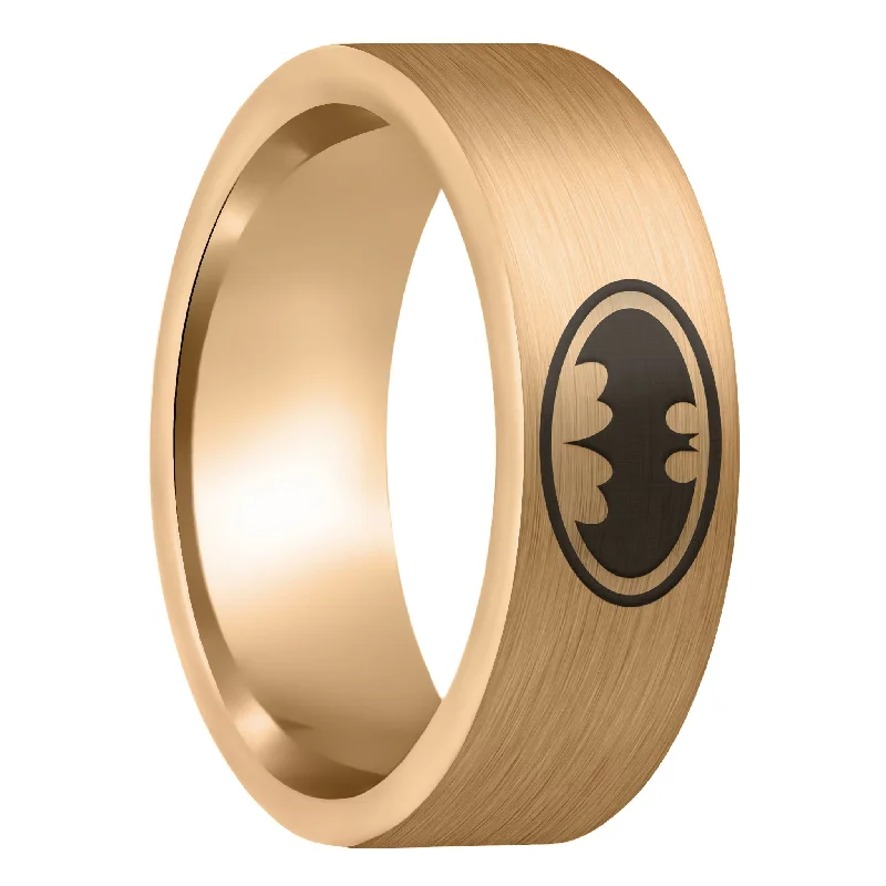 Unique women’s wedding rings-Batman Brushed Rose Gold Tungsten Men's Wedding Band