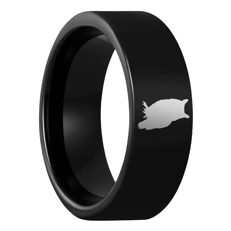 Women’s handcrafted rings-Owl Black Tungsten Men's Wedding Band