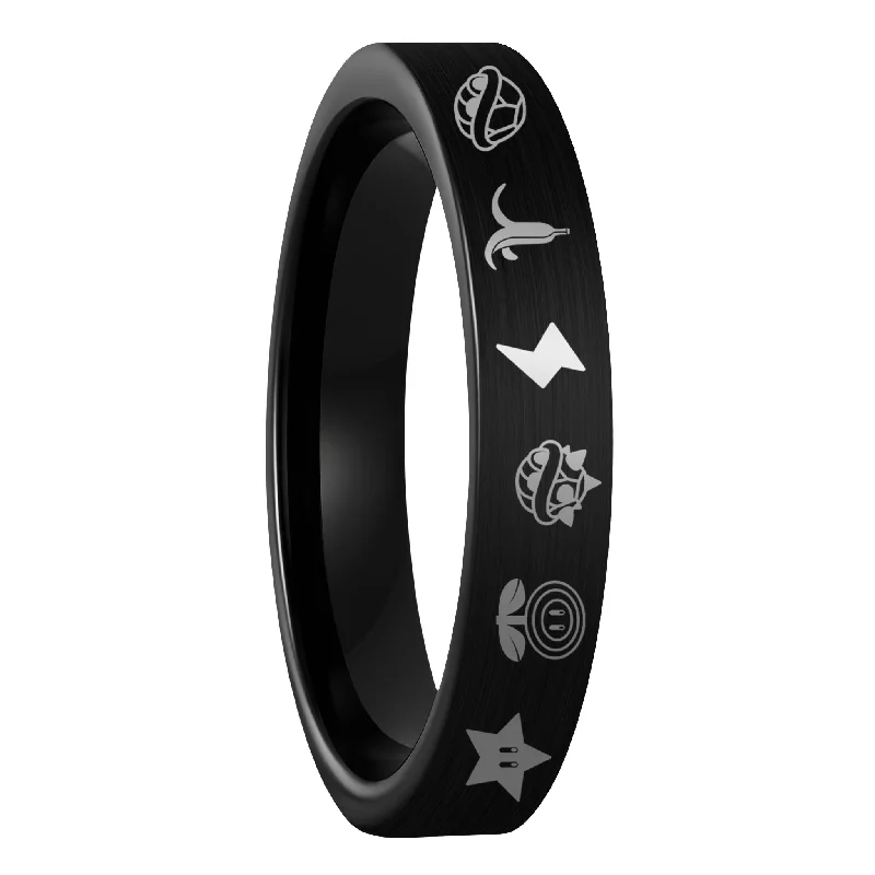 Women’s statement rings-Mario Kart Items Brushed Black Tungsten Women's Wedding Band