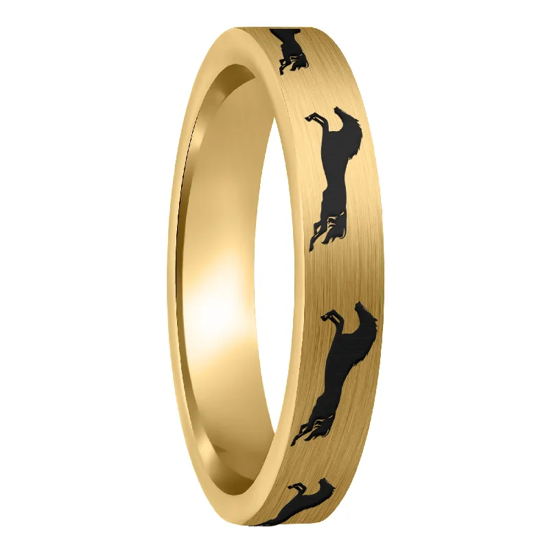 Women’s chunky rings-Galloping Horses Brushed Gold Tungsten Women's Wedding Band