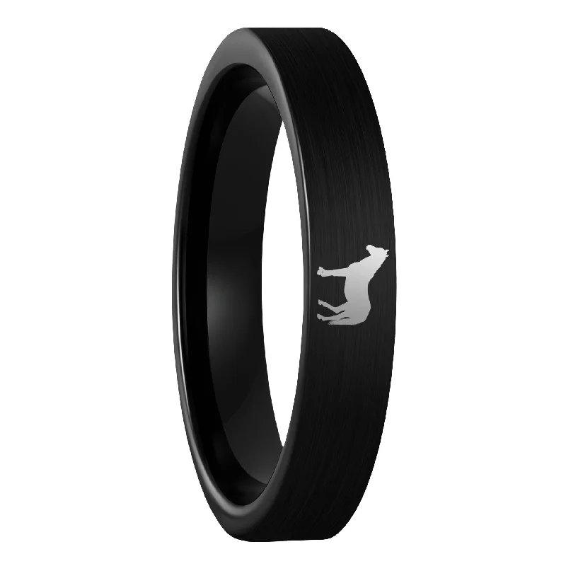 Women’s wedding band rings-Horse Brushed Black Tungsten Women's Wedding Band