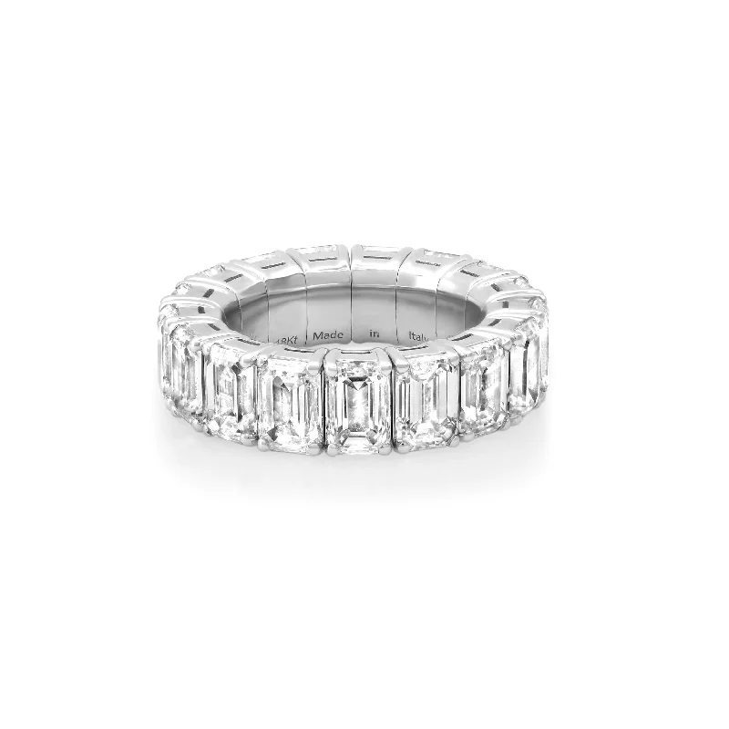 Women’s white gold solitaire engagement rings-18K Gold Stretch & Stack Emerald Cut Diamond Eternity Rings, Lab Grown Diamonds