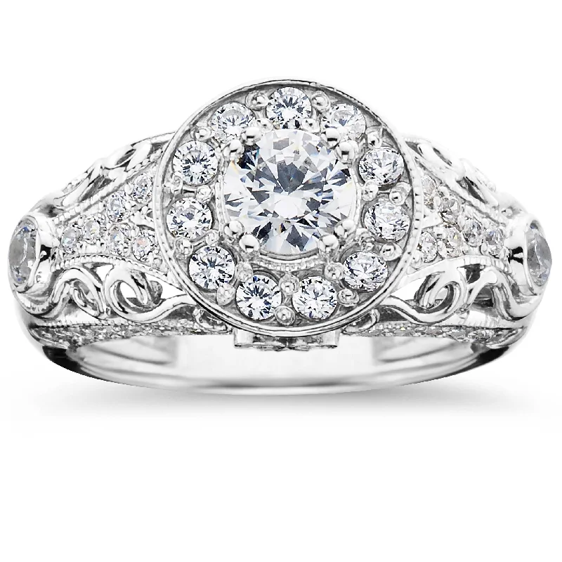 Women’s custom-designed engagement rings-1 1/2ct Vintage Diamond Engagement Ring 14K White Gold