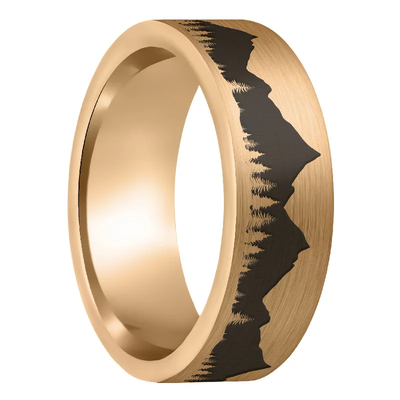 Women’s large rings-Treeline Mountains Brushed Rose Gold Tungsten Men's Wedding Band