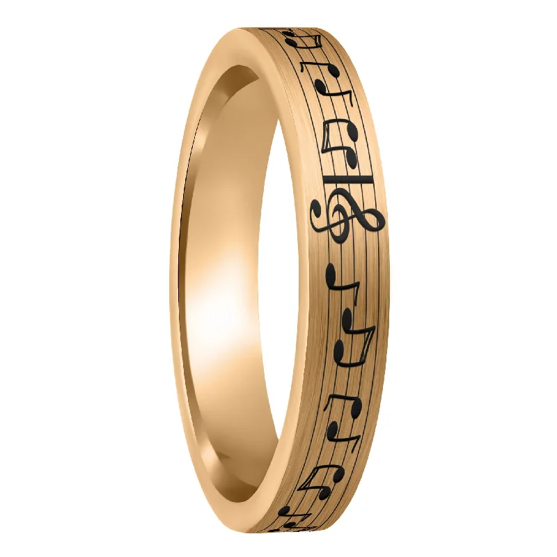 Classic women’s rings-Music Notes Brushed Rose Gold Tungsten Women's Wedding Band