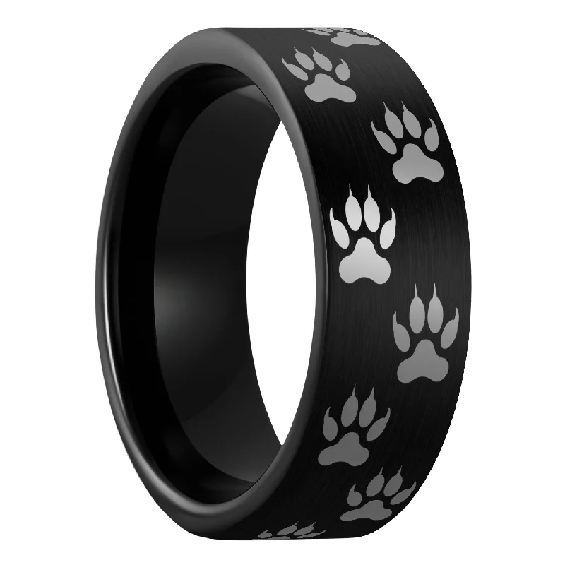 Affordable diamond rings for women-Wolf Tracks Brushed Black Tungsten Men's Wedding Band