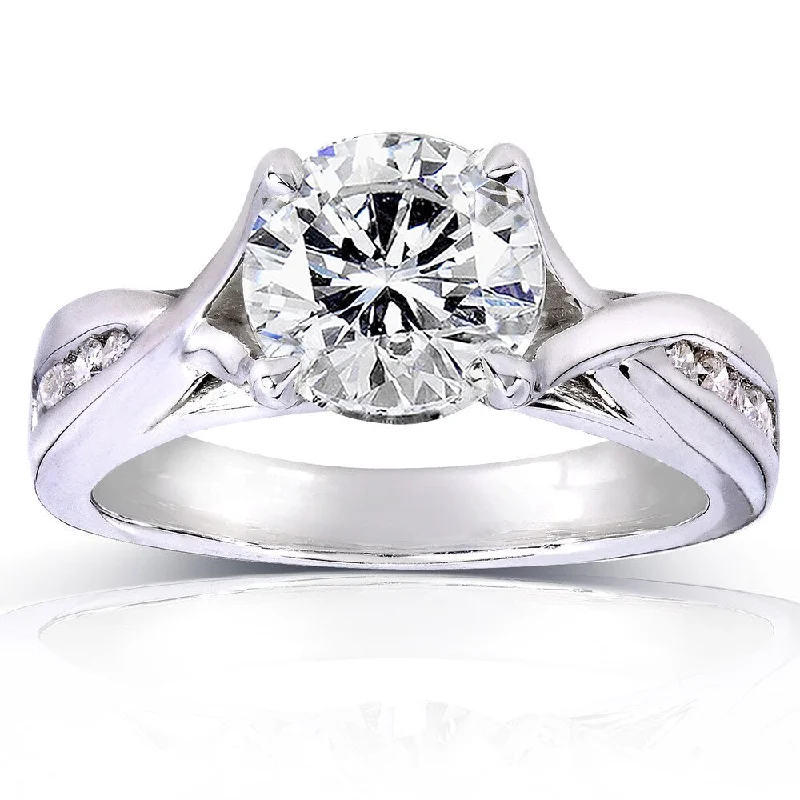 Women’s contemporary engagement rings-Annello by Kobelli 14k White Gold 1 1/5ct TDW Round Diamond Engagement Ring