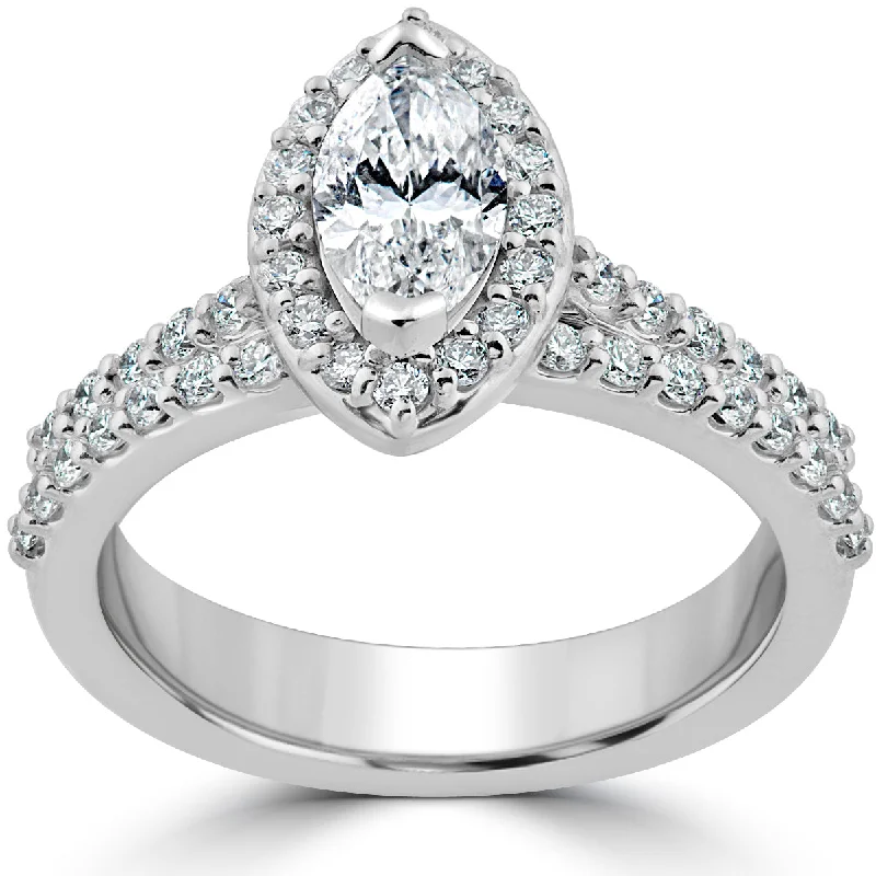 Women’s geometric engagement rings-1 1/2ct Marquise Halo Diamond Engagement Wedding Ring Set White Gold Enhanced