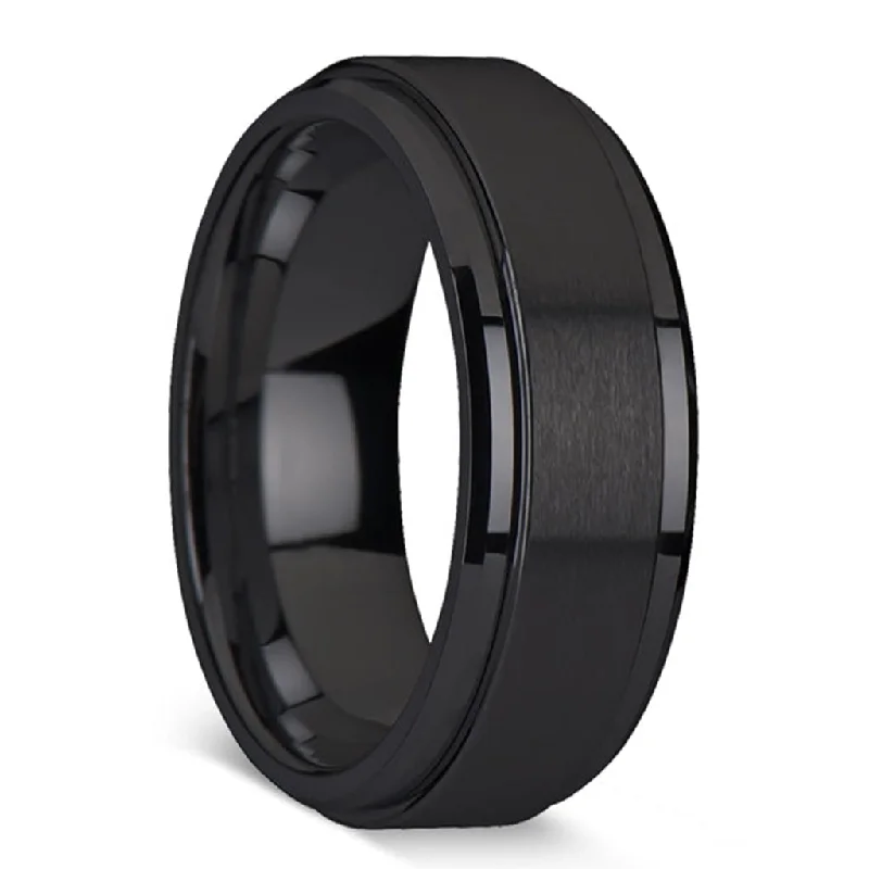 Women’s bridal rings-Spinner Black Tungsten Men's Wedding Band