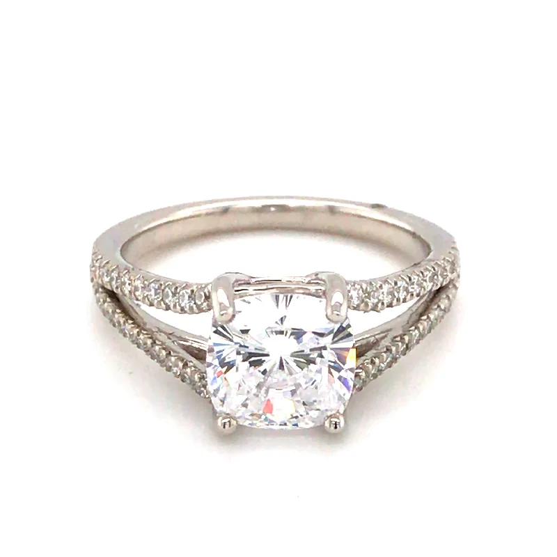 Women’s radiant-cut engagement rings-14k White Gold Diamond Semi Mount Ring