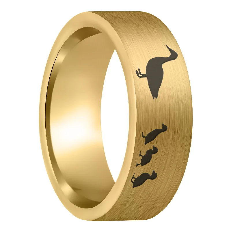 Women’s eternity rings with diamonds-Duck Ducklings Brushed Gold Tungsten Men's Wedding Band