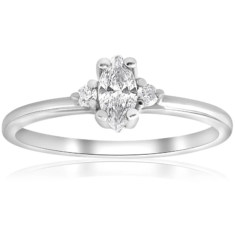 Women’s antique style engagement rings-1/3 Marquise Diamond Engagement Ring 10k White Gold