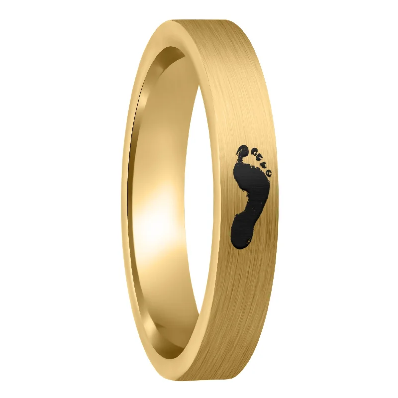 Women’s band rings-Custom Footprint Brushed Gold Tungsten Women's Ring