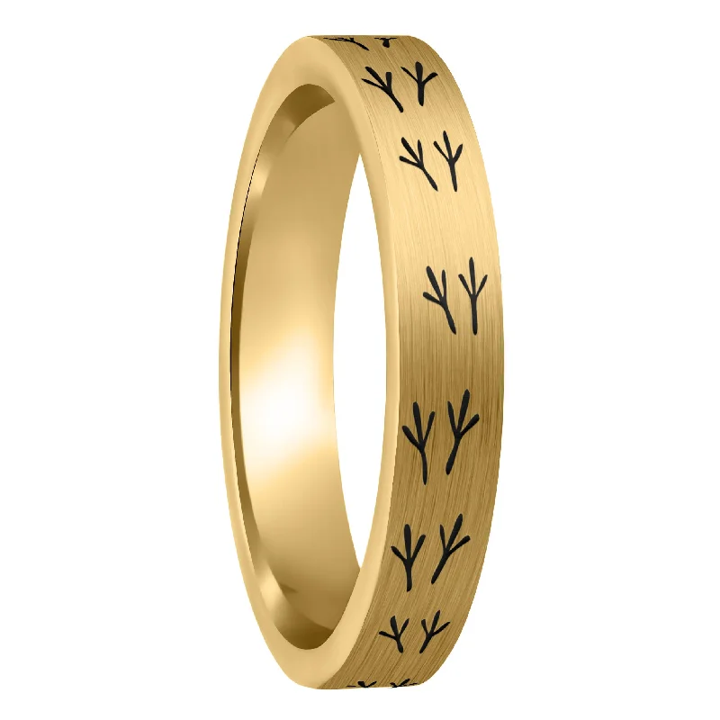 Women’s eternity rings with diamonds-Bird Tracks Brushed Gold Tungsten Women's Wedding Band