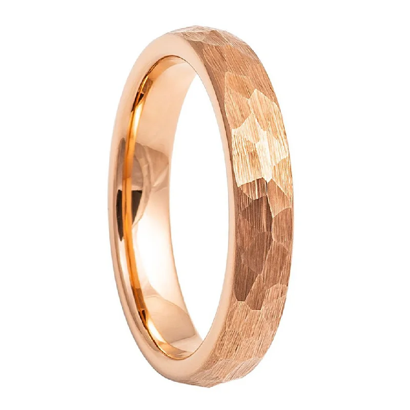 Women’s rings with ruby gemstones-Hammered Rose Gold Brushed Tungsten Women's Wedding Band