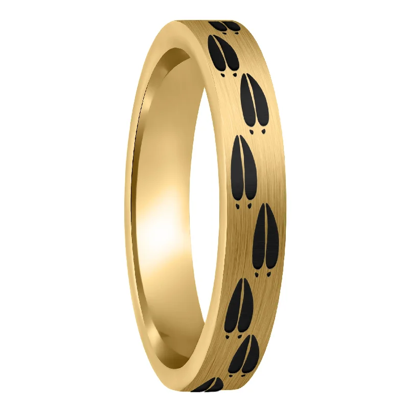 Women’s silver statement rings-Moose Tracks Brushed Gold Tungsten Women's Wedding Band