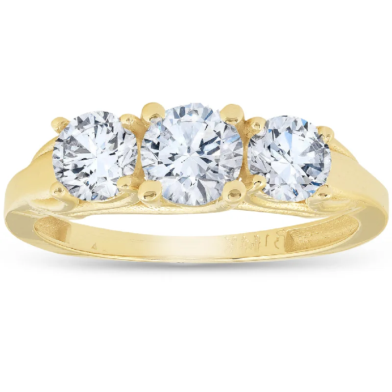 Women’s nature-inspired diamond engagement rings-1ct Three Stone Round Diamond Engagement Ring 14K Yellow Gold