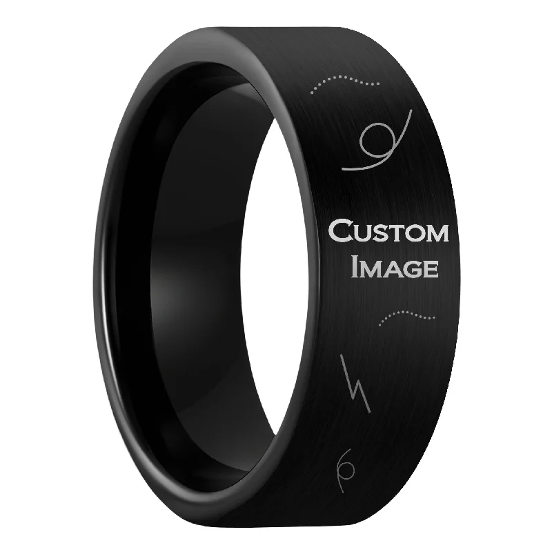 Women’s 14k gold rings-Custom Image Engraved Brushed Black Tungsten Men's Ring