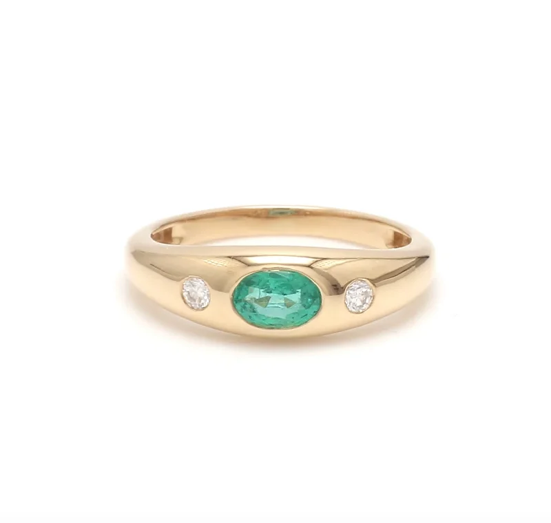 Women’s twisted band engagement rings-14K & 18K Gold  Emerald and Diamond Baby Dome Ring