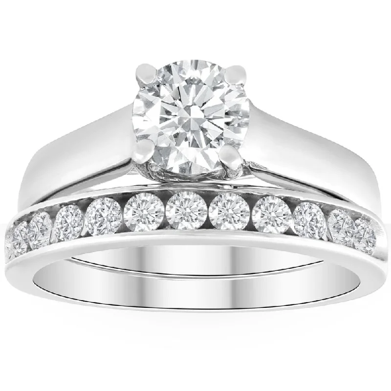 Women’s platinum diamond engagement rings-1 1/2ct Solitaire Round Enhanced Diamond Engagement Ring Set 14K White Gold