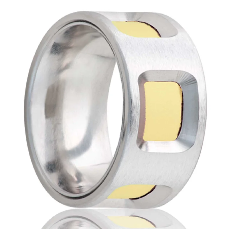 Women’s silver statement rings-Cobalt Men's Men's Wedding Band with 14k Yellow Gold Inlays