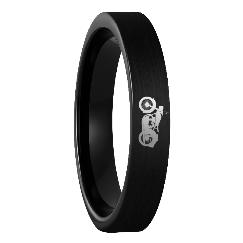 Women’s casual rings-Motorcycle Brushed Black Tungsten Women's Wedding Band