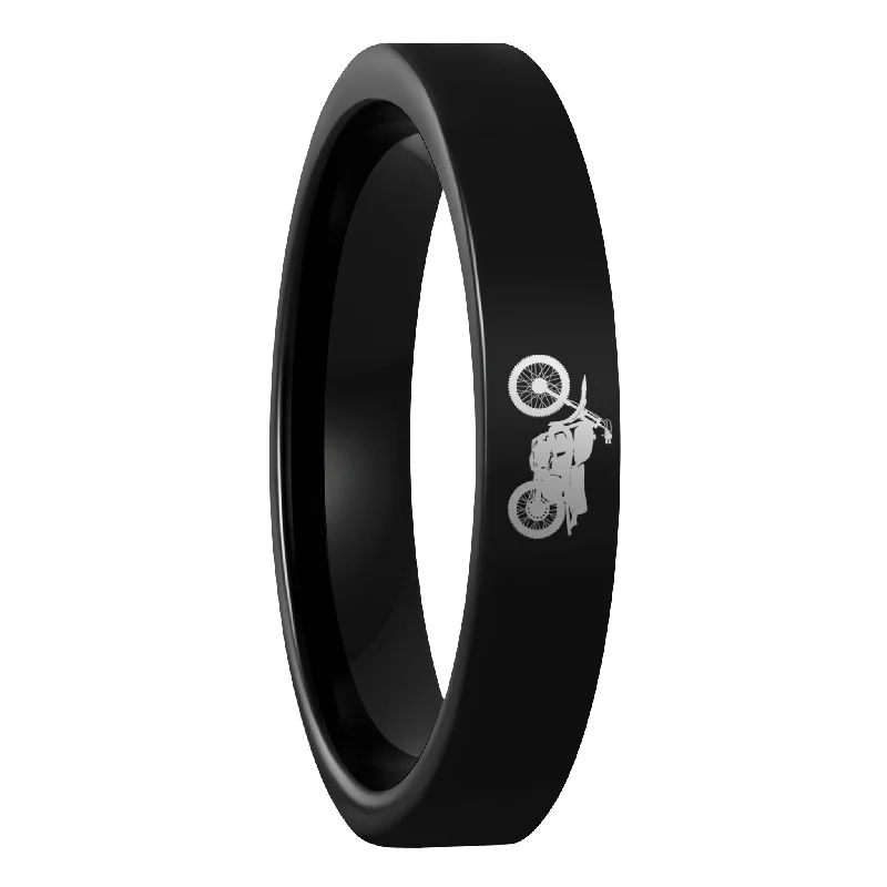 Women’s statement gemstone rings-Dirt Bike Black Tungsten Women's Wedding Band