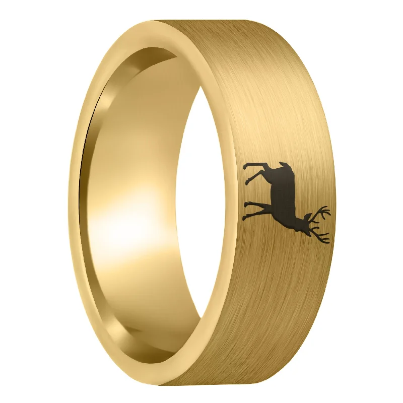 Women’s stylish rings-Deer Brushed Gold Tungsten Men's Wedding Band