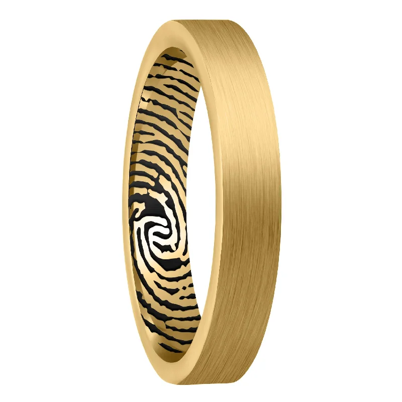 Women’s wedding rings with diamonds-Custom Inside Fingerprint Brushed Gold Tungsten Women's Ring