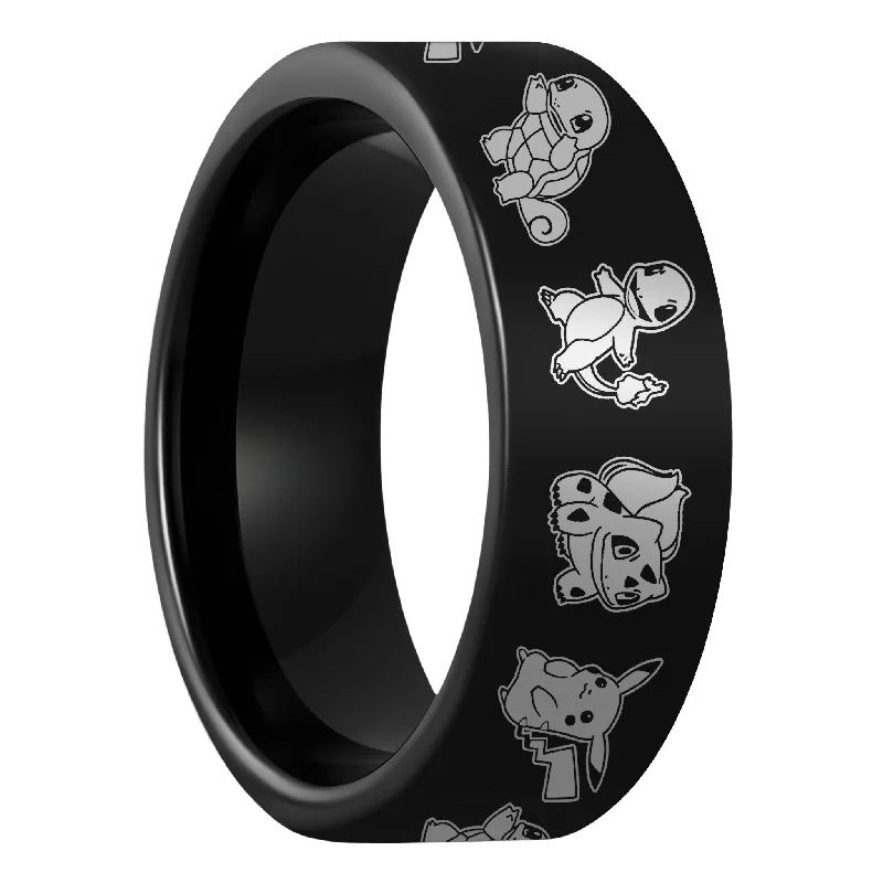 Women’s wedding rings with diamonds-Pokemon Black Tungsten Men's Wedding Band