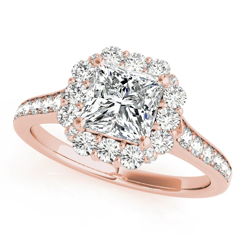 Women’s solitaire diamond engagement rings-Auriya 14k Rose Gold Lab Grown Princess Diamond Halo Engagement Ring 0.50 to 5.00 ct. tw. (F-G VS)