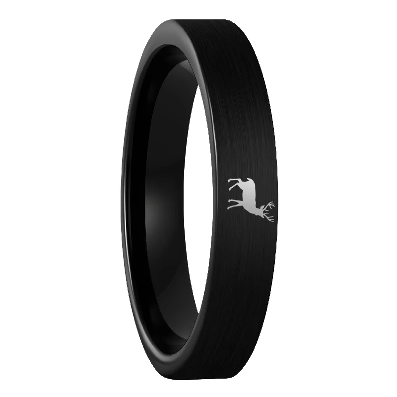 Women’s large rings-Deer Brushed Black Tungsten Women's Wedding Band